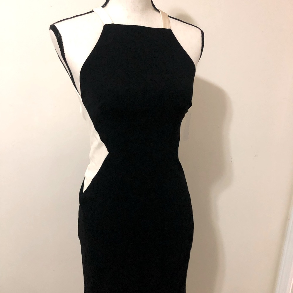 Rag & Bone New York Halter White and Black Backless Fitted Bodycon Dress Size S